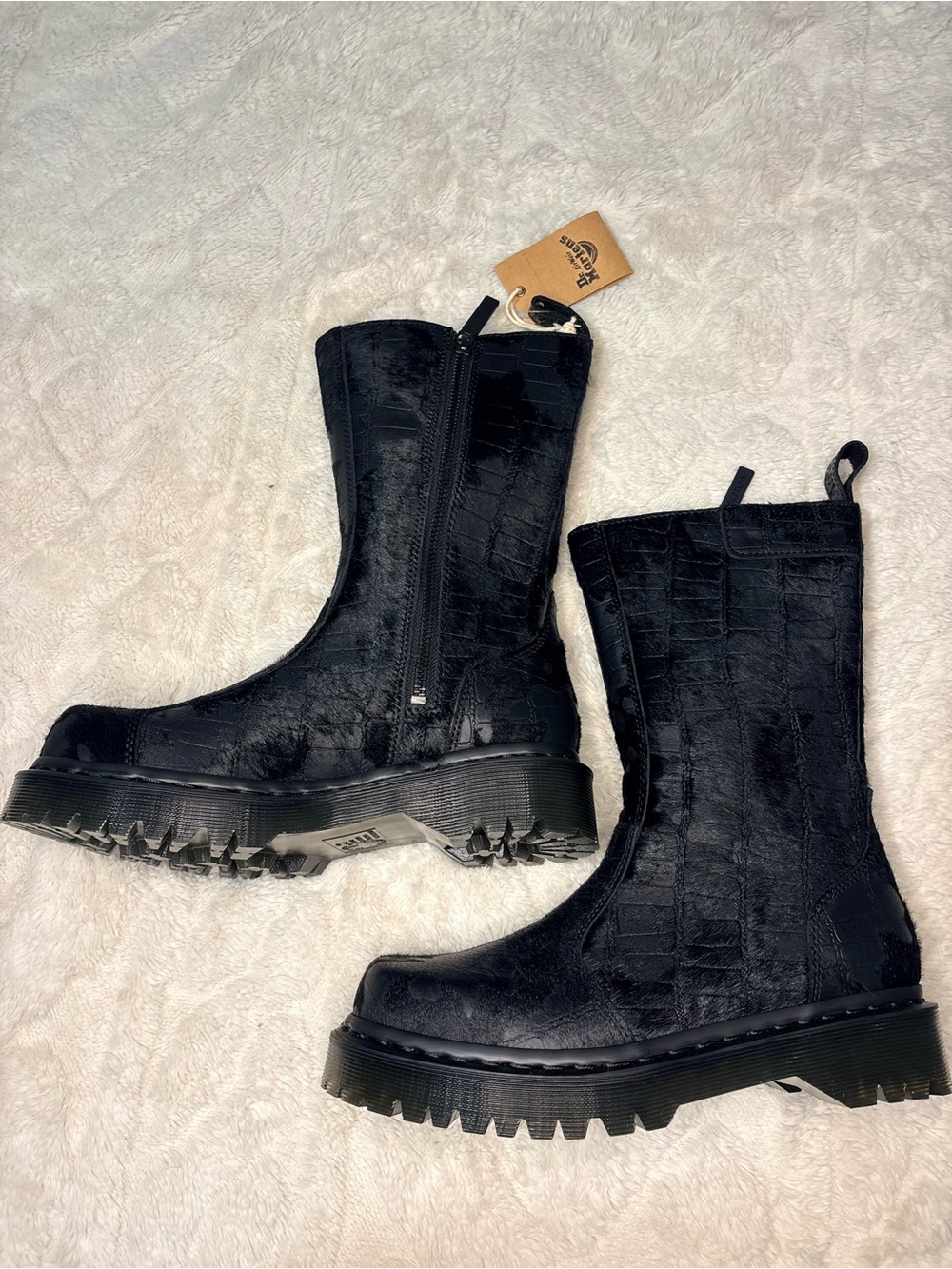 NWT Dr. Martens Rejena Hair-On Croc Emboss Boots Black Size 7